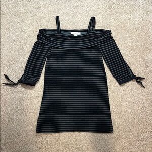 LOFT Black and White Cold Shoulder Knit Dress